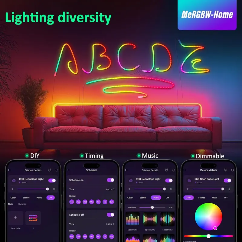 Неонова LED стрічка 3м RGB Bluetooth застосунок синхронізація музики USB декоративна підсвітка