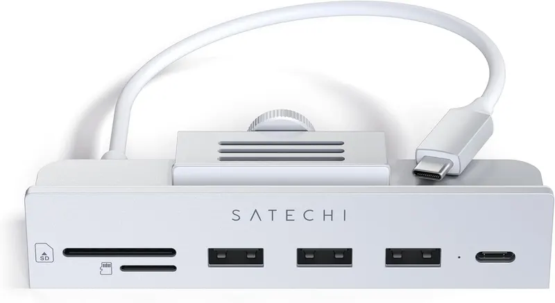 USB-C хаб SATECHI Clamp Hub для iMac 24 розширення портів алюмінієвий адаптер сріблястий
