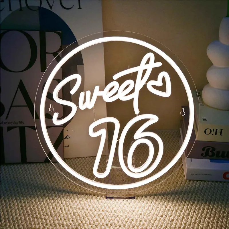 Неоновая вывеска Sweet 16 LED теплый желтый свет декоративная подсветка для праздника