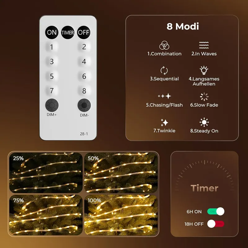 Неоновый шланг 10м 200 LED IP67 водонепроницаемый 8 режимов пульт декоративная подсветка для дома улицы