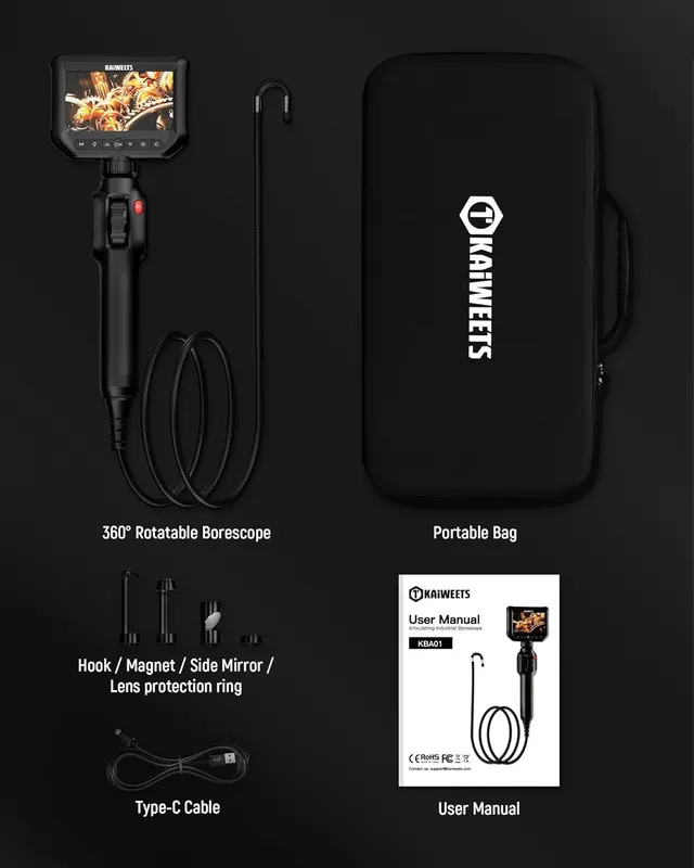 Ендоскоп KAIWEETS камера 210 градусів 4.3 IPS екран 1080P IP67 для діагностики та огляду