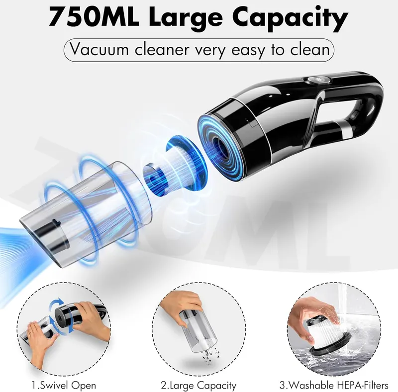 LanBlu Handheld Vacuum - 10000Pa Mini Cordless, Multifunctional Wet&Dry, 3 HEPA Filters for Car & Home