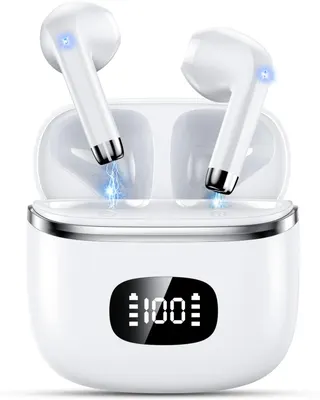 Бездротові навушники Bluetooth 5.3 (білі), ENC, 40г, Hi-Fi, LED-дисплей, IP7, мікрофон, Touch Control