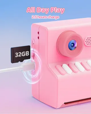 Дитячий фотоапарат HODDRCCN з друком 1080P карта 32GB 3 рулони паперу рожевий