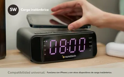 Радіо будильник Sunstech Bluetooth FM USB бездротова зарядка 5W годинник настільний