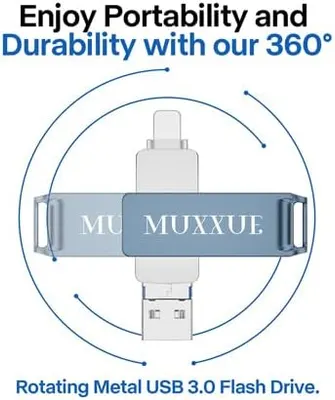 Флешка MUXXUE 3-в-1 128ГБ, для iPhone, iPad, Android, PC, фото та відео, синя