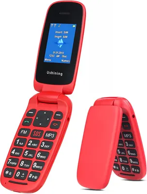 Телефон-розкладачка ukuu для літніх, великі кнопки, SOS, гучний, Dual SIM, з док-станцією, червоний
