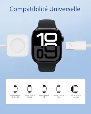 Бездротовий зарядний Apple Watch 1 м USB-A + адаптер 5 Вт, iWatch 10-5/SE/Ultra