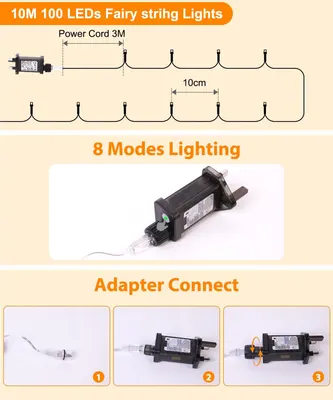 Гирлянда светодиодная 10м 100 LED (Теплый белый), От сети, Пульт, Таймер, IP44