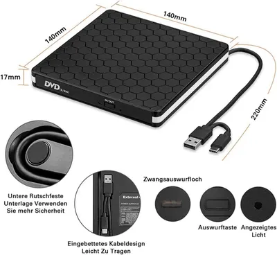 Внешний CD/DVD привод (Дисковод) USB 3.0 + Type-C, Портативный, Универсальный