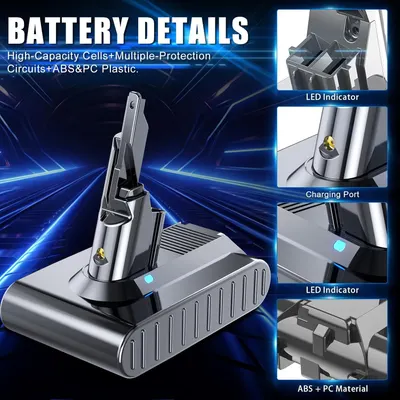 Акумулятор для пилососа Dyson V7 (4000/4600 mAh), Посилений, Сумісний з Animal/Absolute/Motorhead