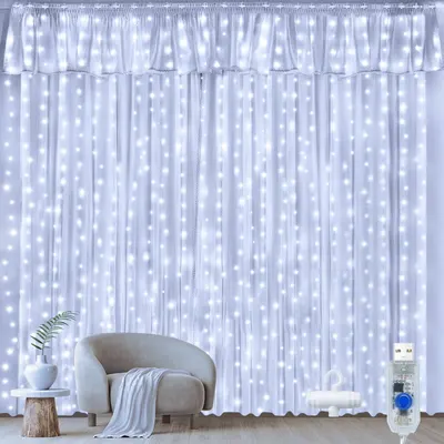 Гірлянда-штора Ollny 3x3 метри (300 LED), USB, Холодне біле, Пульт + Таймер