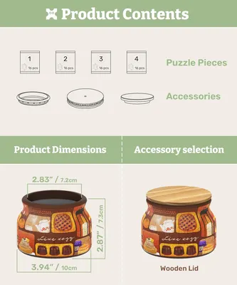 3D Пазл-ваза PieceRelax "Jar" (64 деталі), Пластик, З дерев'яною кришкою, Органайзер