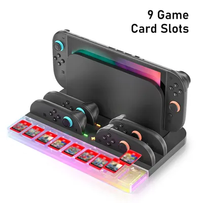 Зарядна док-станція для Nintendo Switch 2 Joy-Con з RGB підсвічуванням та 9 слотами для ігор