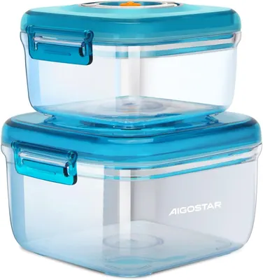 Aigostar - Vacuum Seal Food Storage Containers, 2-Piece Combo Pack, Durable Food Grade Material, Leak Proof Food Containers, Blue.