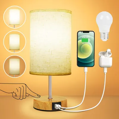 Сенсорна настільна лампа Suright з тканинним абажуром (3 режими, USB A+C), Для спальні