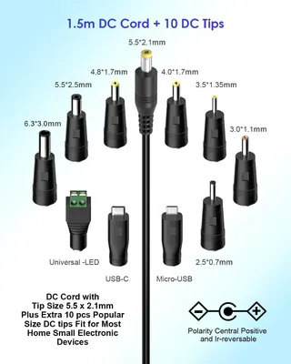 Універсальний регульований блок живлення Outtag 36 W (Проти 3V до 12 V, 10 штекерів, 2 A), Чорний