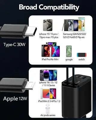 Автозарядка YHTYOH 4-в-1, PD, 2 витяжні кабелі (Lightning+Type-C), 2 порти, для iPhone, швидка зарядка