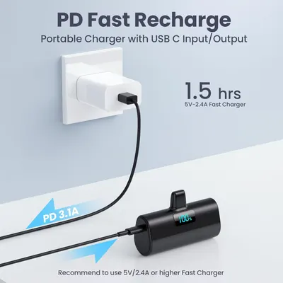 Міні-повербанк HETP для iPhone 5200мАч, PD 20Вт, вбудований Lightning, ультракомпактний, MFi