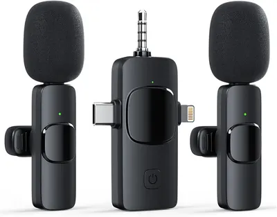 Микрофон S05-0771 (3-в-1) петличный, беспроводной, 2шт, для iPhone/Android/Камеры (Type-C, Lightning, 3.5mm)