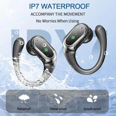 Навушники S05-0773 Sport (Чорні), Bluetooth 5.4, 50г, ENC, IP7, LED-дисплей, з завушинами