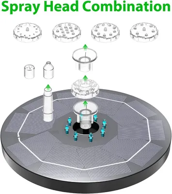 AISITIN Solar Fountain Pump 5W LED Solar Water Pump Floating Solar Powered Fountain Kit with 6 Nozzles Built-in battery