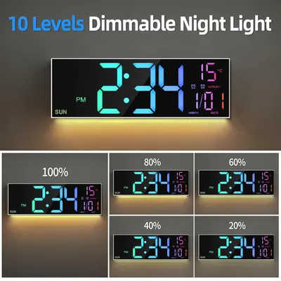 Настенные часы LEIKE 16.2" (41см) цифровые, с пультом, 8 RGB, 2 будильника, Дата, Температура