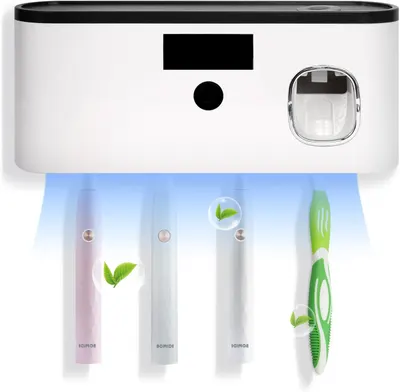 Стерилізатор зубних щіток UV (Тримач) з дозатором пасти, USB, Настінний, 5 слотів