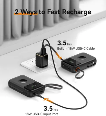 Power Bank Kuulaa 10000mAh для iPhone та Apple Watch (Вбудовані кабелі), Швидка зарядка