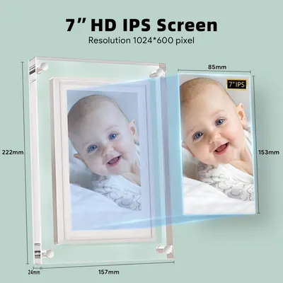 Цифрова фоторамка 7" Wi-Fi Frameo (Прозорий Акрил), IPS Екран, 32GB, Подарунок