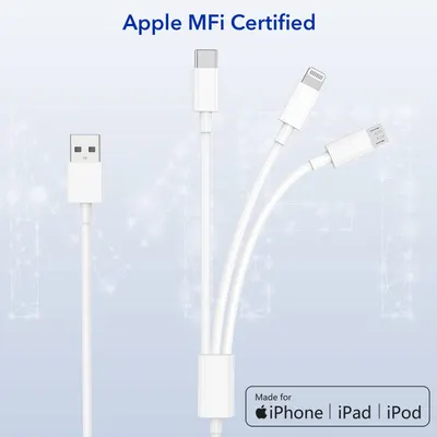 Мультикабель для заряджання 3-в-1 (Type-C, Micro-USB, Lightning), 2 метри, Нейлон