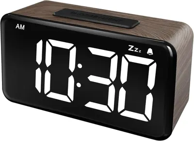 Цифровий настільний годинник-будильник NOKLEAD, 5.9" LED дисплей, Дизайн Темне дерево