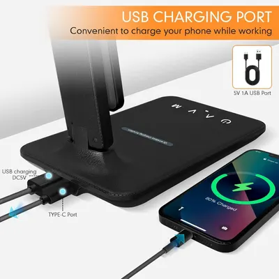 Wireless Charging Desk Lamp - Dimmable LED Table Lamp with USB Port, 5 Lighting Modes, Touch Control for Study, Reading, Bedroom, Office white