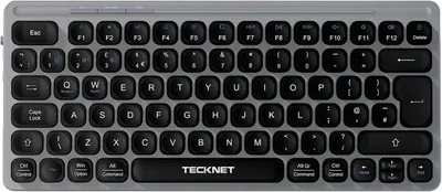 Бездротова Bluetooth клавіатура TECKNET 2.4GHz, Для 3 пристроїв, Акумуляторна, Сіра