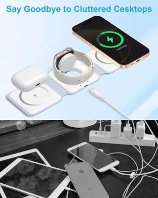 Складная беспроводная зарядка 3-в-1 (MagSafe) 15W Без бренду, Для iPhone/Watch/AirPods, Белая
