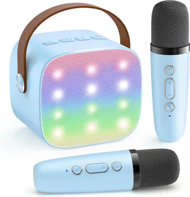 Дитяча портативна міні караоке-система YLL з 2 мікрофонами, Bluetooth, Синя
