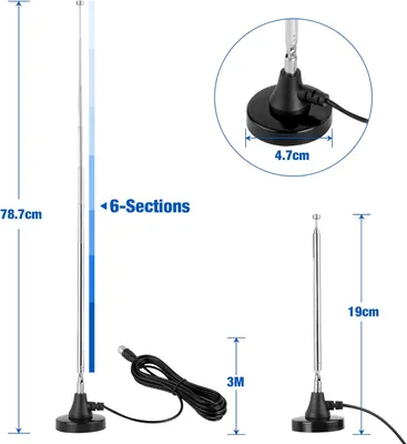 Indoor DAB+ FM Radio Antenna, Telescopic Antenna with Magnetic Base, 3m Cable, for Denon, Pioneer, Onkyo, Yamaha, Marantz, Sherwood Radios