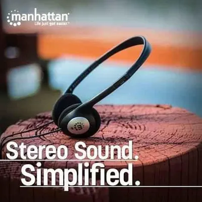 Дротові навушники Manhattan Stereo AUX 3.5мм кабель 2.2м легкі для музики та дзвінків чорні