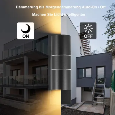 Wondlumi outdoor lamp LED
black GU10 outdoor lamp with
twilight switch modern IP44 wall
light 230V including 2x5W warm
white light bulb